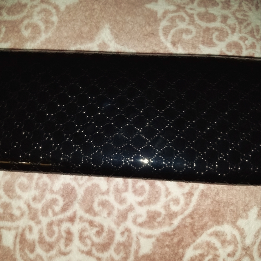Black Gucci Embossed Patent Leather Clutch